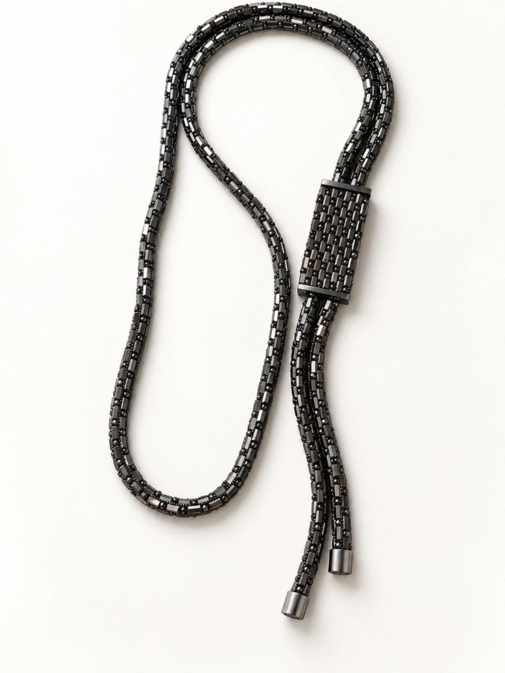 Gunmetal Multi-Strand Beaded Lariat Necklace